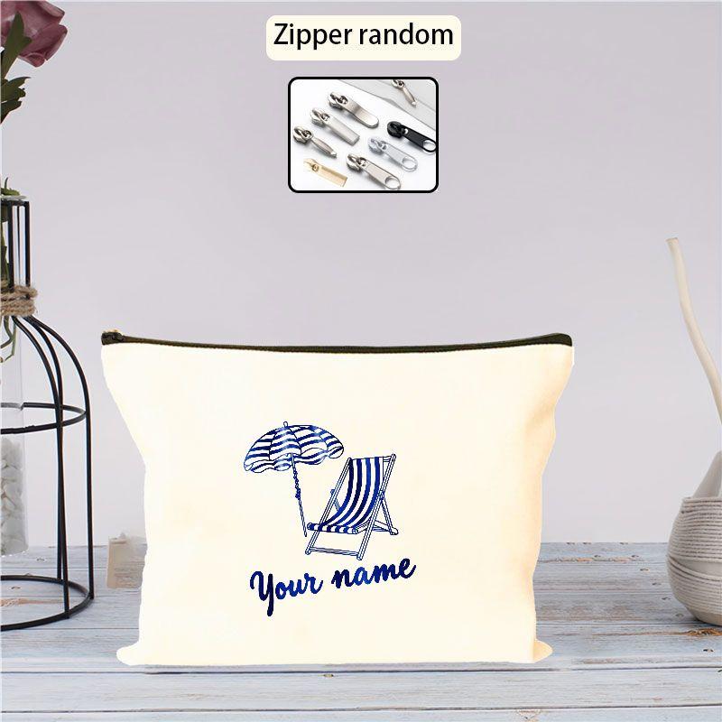 Creative Beach Theme Blue and White Striped Beach Chair Custom Name Organizer Bag Custom Name Fashion Portable Travel Makeup
