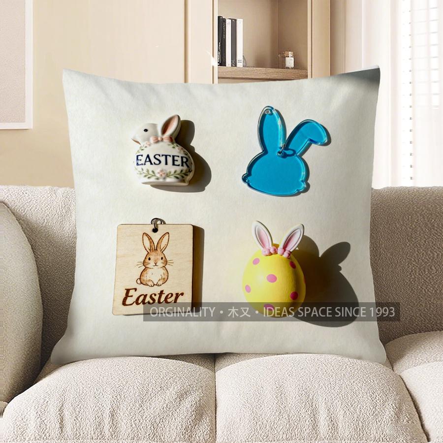 

2D Easter Bunny And Egg Decorative Pillow Cover Pattern Cushion Cover Suitable For Sofa Bedroom Car Pillow Cover 40x40cm