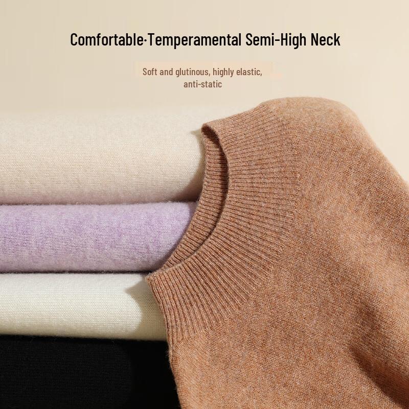 Yuzhaolin Women's 100% Pure Wool Half-Turtleneck Slim Sweater