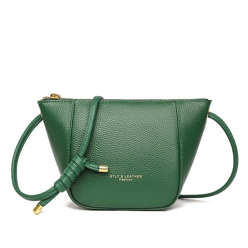 First layer cowhide women's bag, genuine leather lychee pattern bucket bag, underarm bag, large capacity shoulder messenger bag.
