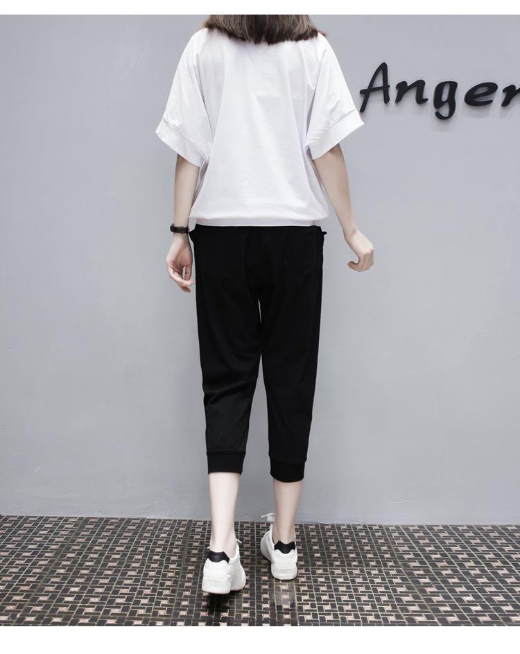 Summer 2024 Korean Style Plus Size Women's Sportswear Set - Short Sleeve Top & Seven-Point Pants