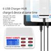 8A QC3.0 USB Charger with LCD Display, 6 Ports Desktop Mobile Phone Charger, Smart Fast Charging for Smartphones & Tablets