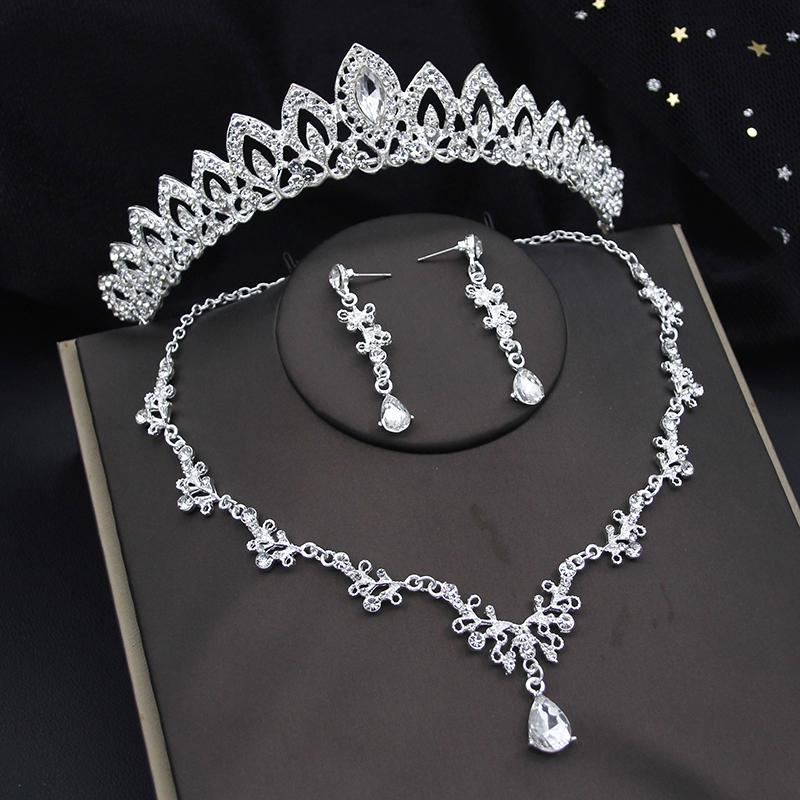 Kvalitní sady korunek pro nevěstu pro ženy diadémy náhrdelník náušnice sada svatebních šatů soupravy svatebních kostýmů příslušenství