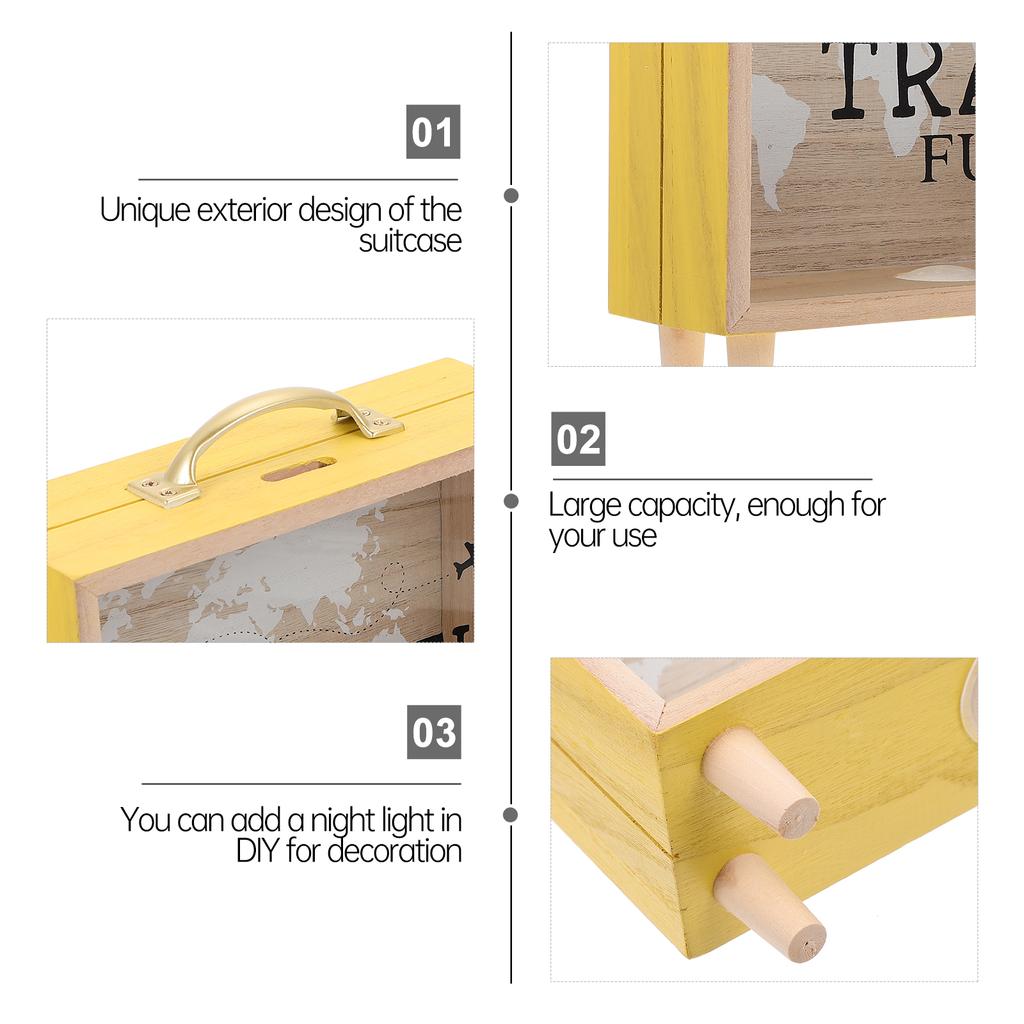 Salvadanaio Trasparente in Legno per Fondo Viaggio Salvadanaio Scatola Fondo Vacanze Scatola Ombra in Legno Valigia Salvadanaio Custodia del Tesoro Contatore Casa