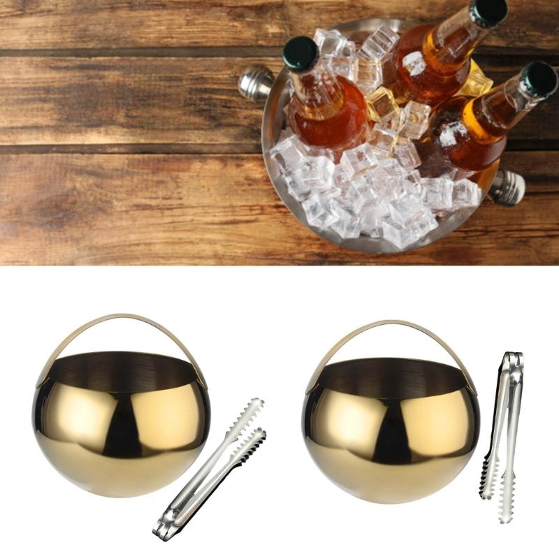 Round Ice Buckets With Stainless Steel Tongs 2L Capacity Ice Cooling Container For Cocktails Parties Indoor and Outdoor