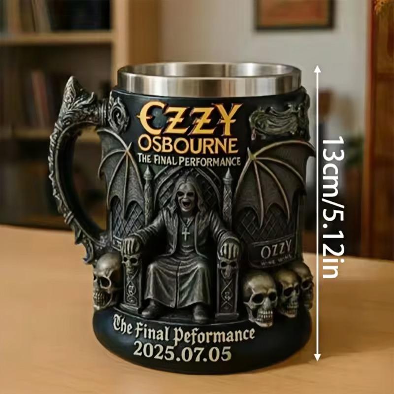 Halloweenový 3D pamětní hrnek Ozzyho Osbournea Nerezový hrnek na vodu s lebkou Pivní hrnek Šálek na kávu Nádobí na pití