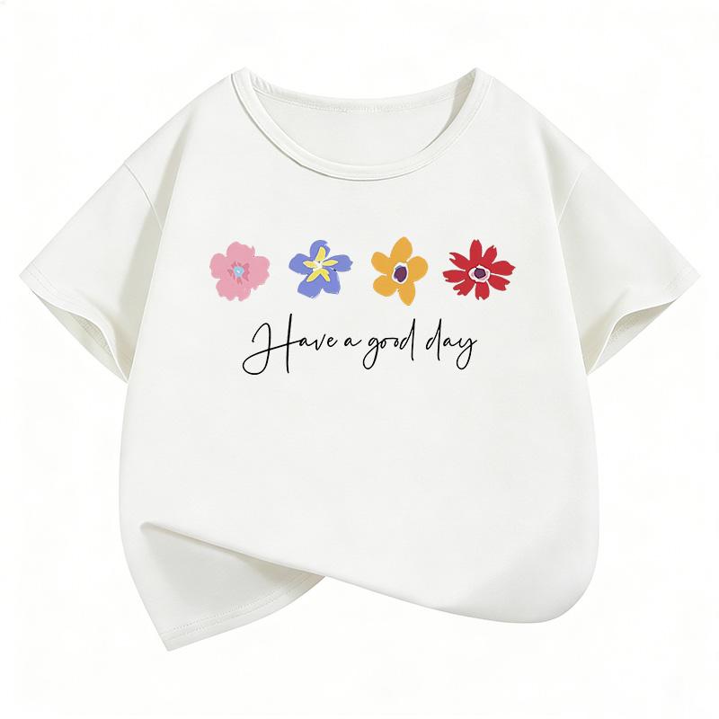 Have A Good Day Flower Design T Shirts Short Sleeve Kids Childrens Tshirt Boys Girls Summer Spring Casual Top Tee Shirt