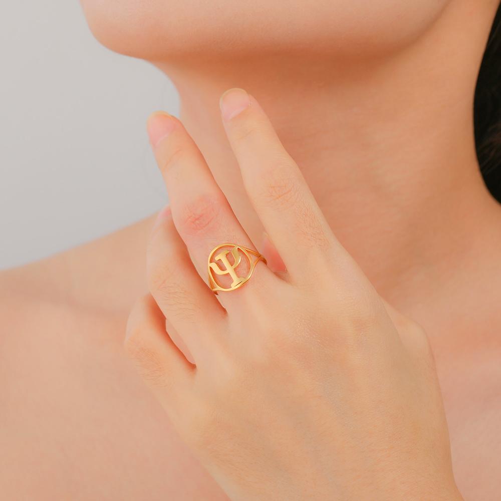Dawapara PSI Symbol Ring for Women Men Greek Alphabet Letter Psychiatry Psychology Gifts Stainless Steel Jewelry