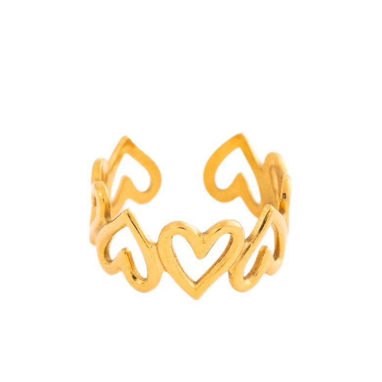 Adjustable Stainless Steel Heart Ring – Titanium, Colorfast, Vacuum Electroplated for Women