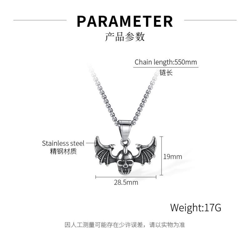 Trendy Necklace Men s Stainless Steel Personalized Design Bat Wings Punk Style Skull Accessories