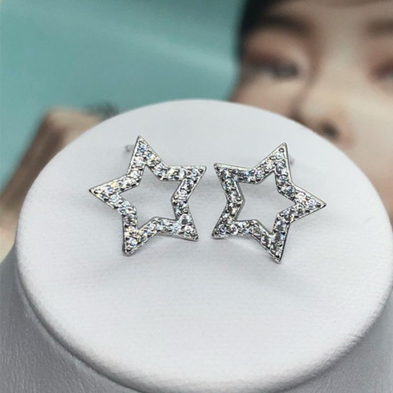 A Pair of Stylish Small Hollow Synthetic Zircon Pentagram Earrings, Elegant Star Shape and Versatile Geometric Earrings