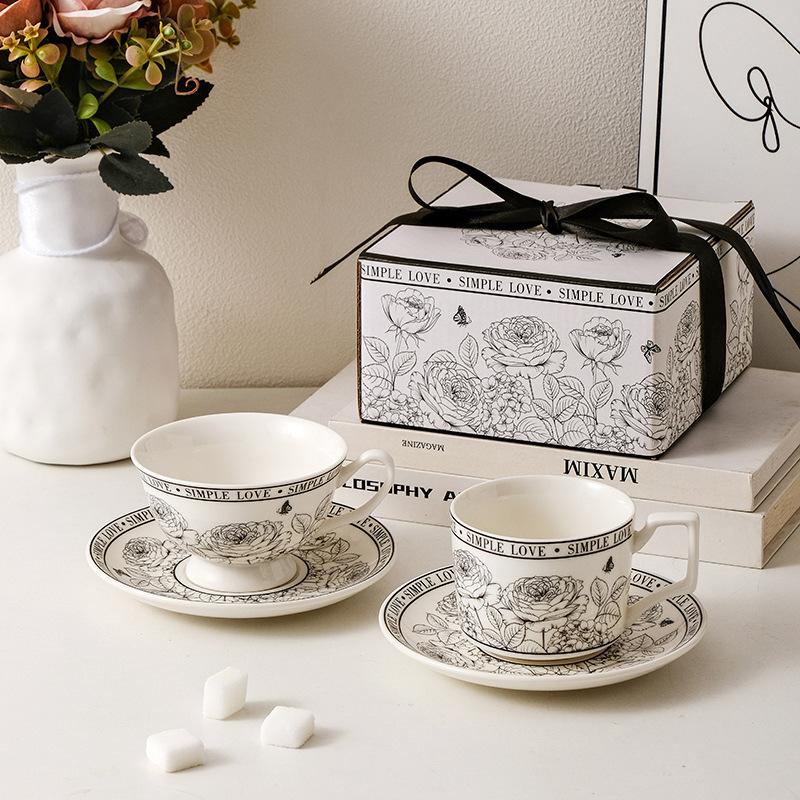 French Retro Coffee Cup Saucer Rose Garden High Value Afternoon Tea Milk Mug Gift Box Set Souvenir Gift