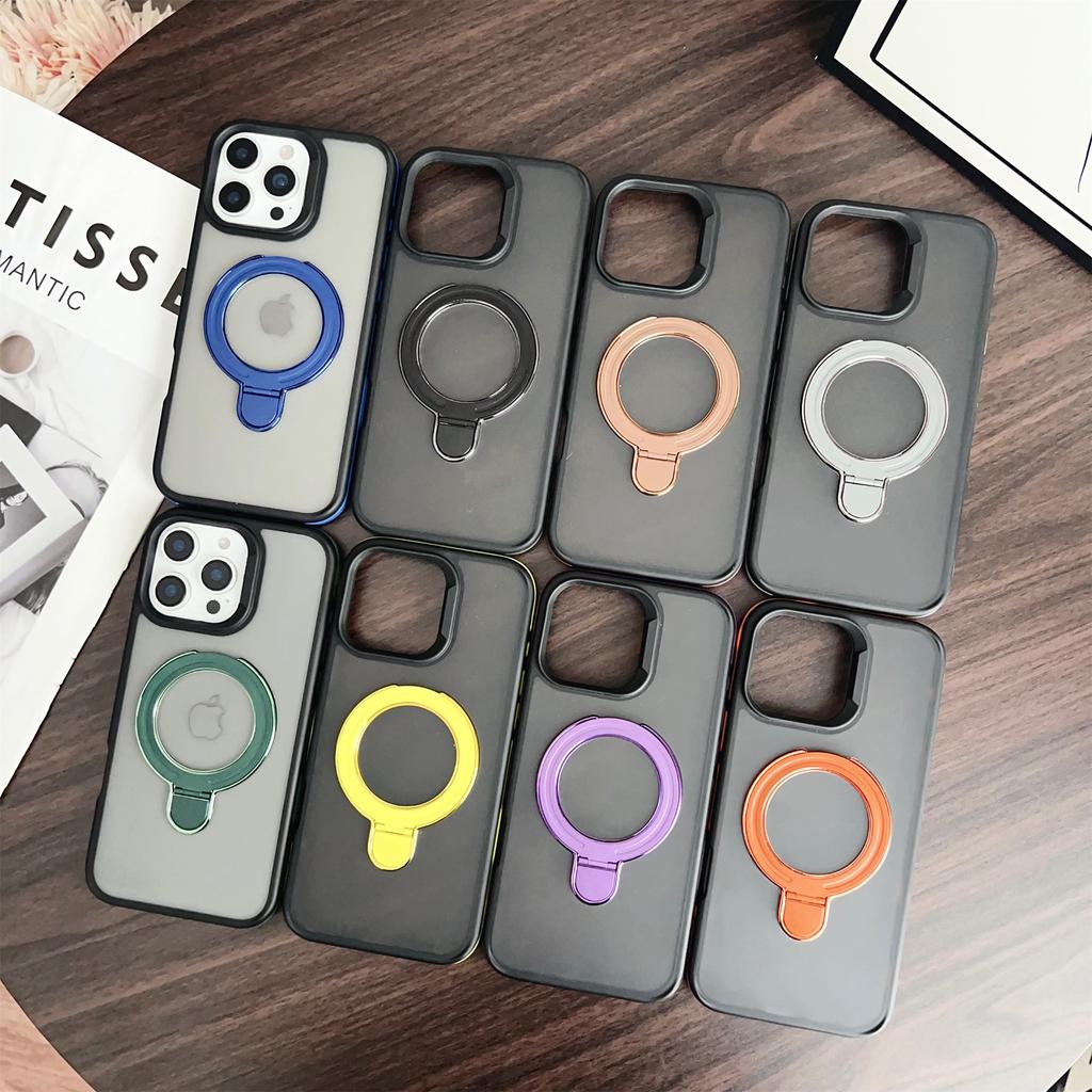 For iPhone 16 Pro Magnetic Case with Kickstand Dual-Color TPU+Acrylic Phone Back Cover