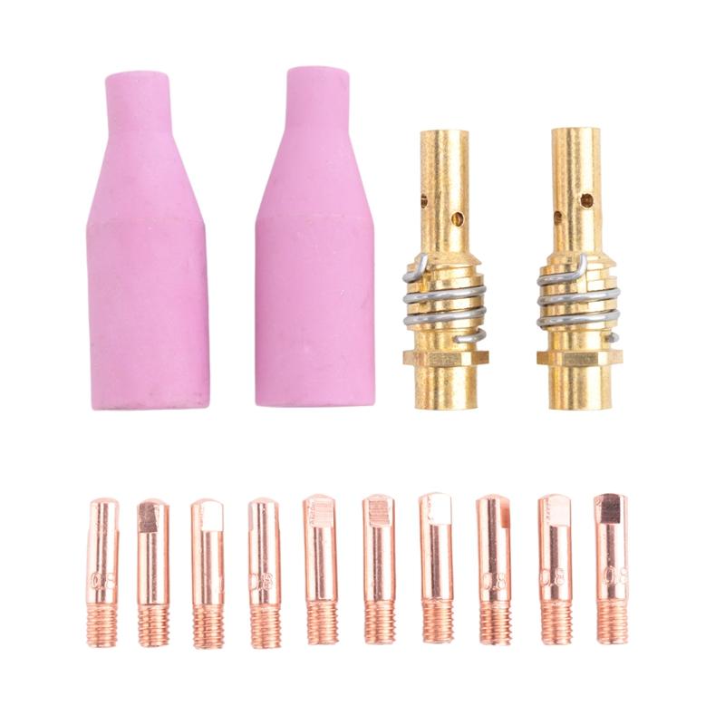 

14Pcs MB-15AK Welding Torch Consumables 0.8Mm Contact Tips Gas Ceramic Nozzle For 15AK MIG Welding Torch