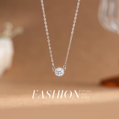925 Sterling Silver Layered Clavicle Necklace with Petite Diamond Stud - Elegant Women's Jewelry