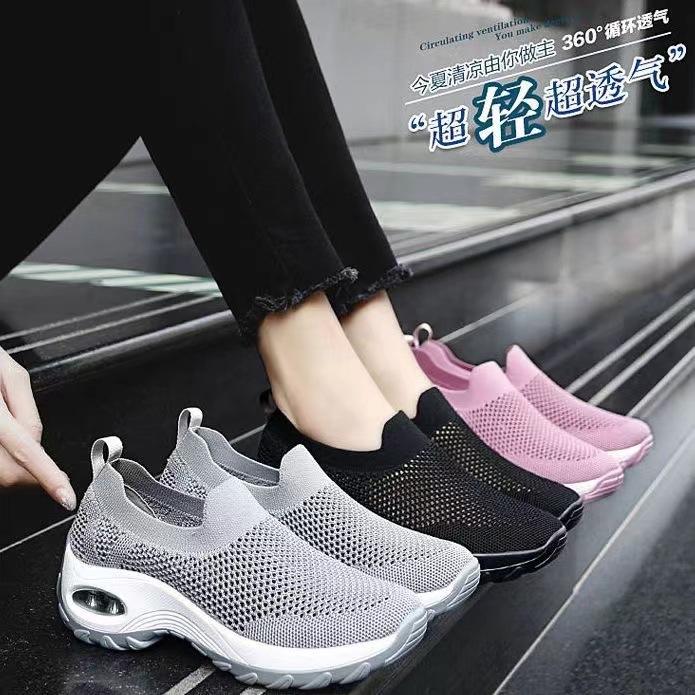 Autumn women's casual shoes large size women's shoes air cushion flying woven sports shoes overalls rocking shoes socks shoes trend