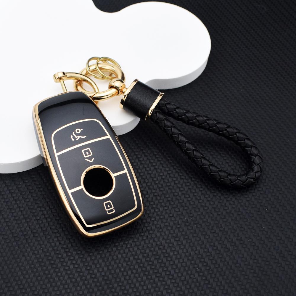 Car Key Case for Mercedes Benz S E Class GLC GLS GLB CLE CLA AMG - Soft TPU Golden Key Fob Cover for W177 W205 W213 W222 X167