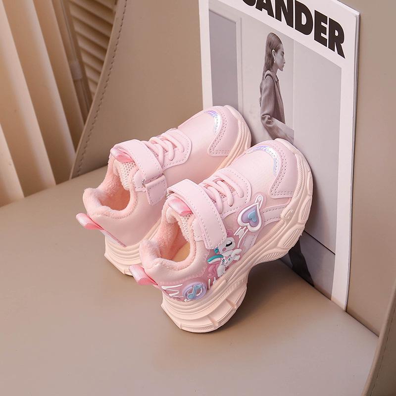 

2025 Autumn/Winter Girls Fashionable Leather Casual and Sports Shoes with Plus Velvet Size 22, Inner Length 14cm фіолетовий