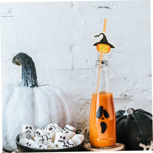 NUOLUX 72-Pack Halloween Decorative Straws, Party Paper Straws with Cute Pumpkin and Witch Hat Designs, Creative Drinking Straws