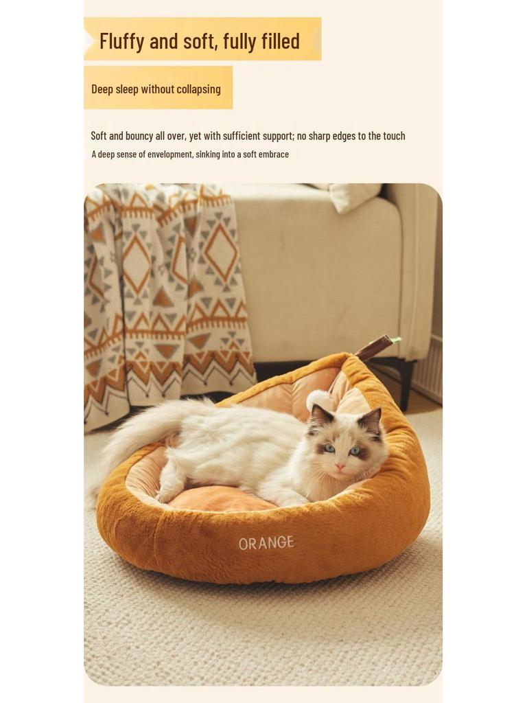 Avocado Cat Nest: Semi-Closed, Warm Orange Sleeping Bag & Litter Pad