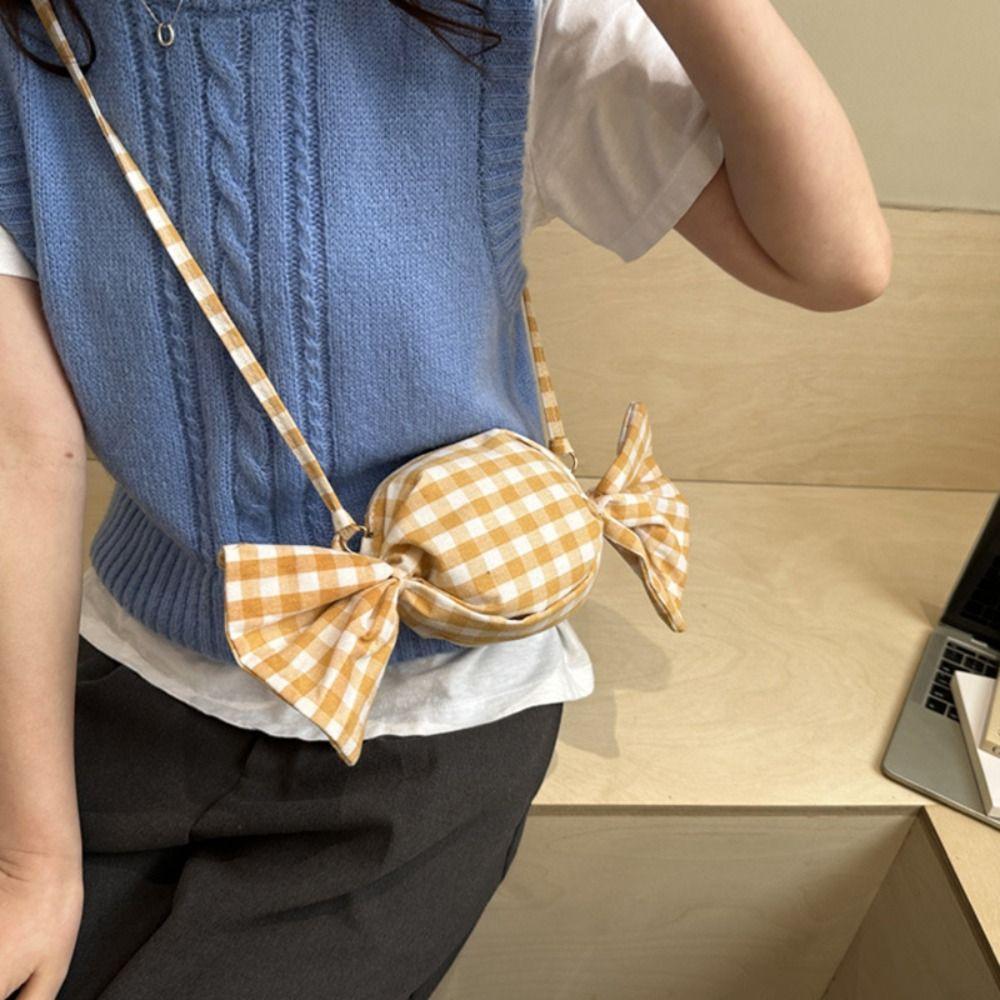 Sweet Candy Bag Cloth Candy Bag Grid Cute Printed Shoulder Bag Lightweight Large Capacity Red Plaid Crossbody Bag Student