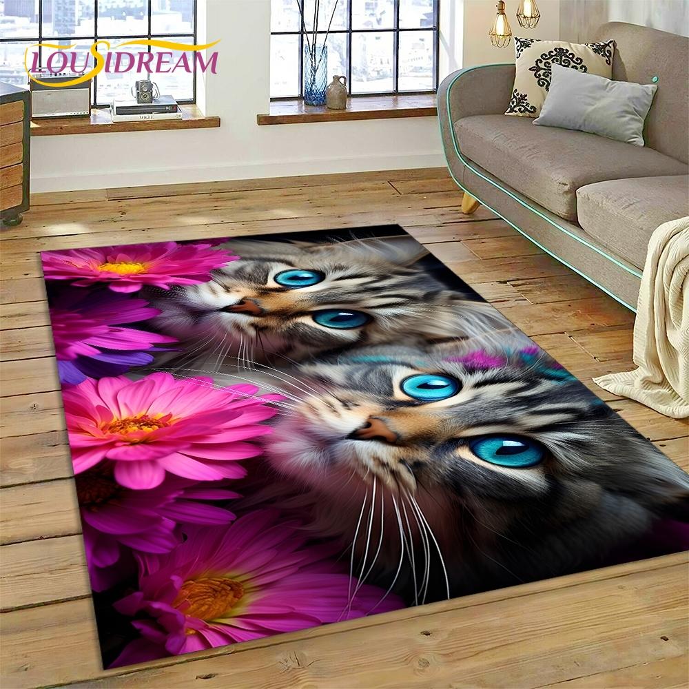 3D Persian Cat,Cute Calico Cat,Ragdoll Cartoon Rug Carpet for Living Room Bedroom Home Decor,Non-slip for Sofa  Doormat Gift Kid