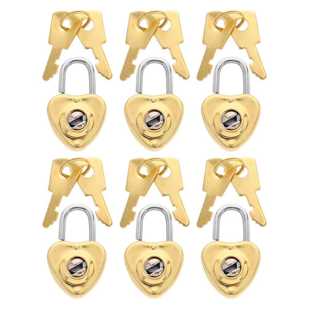 6Sets Mini Cute Heart Padlocks Decorative Zinc Alloy Diary Lock Small Jewelry Box Keys Jewelry Decorative Padlock