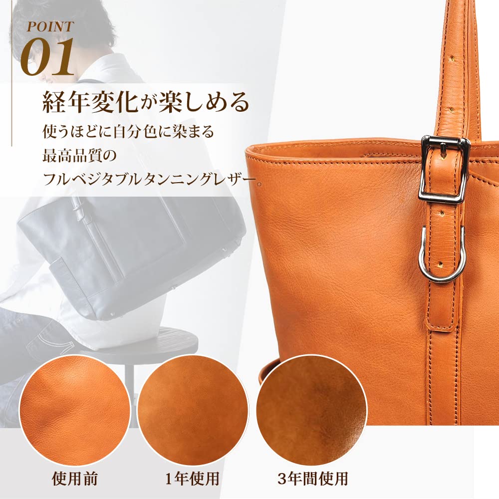 Joya Men's Genuine Leather Tote Bag, Large Capacity, Horizontal Business Bag with Leather Charm, Black, J4706