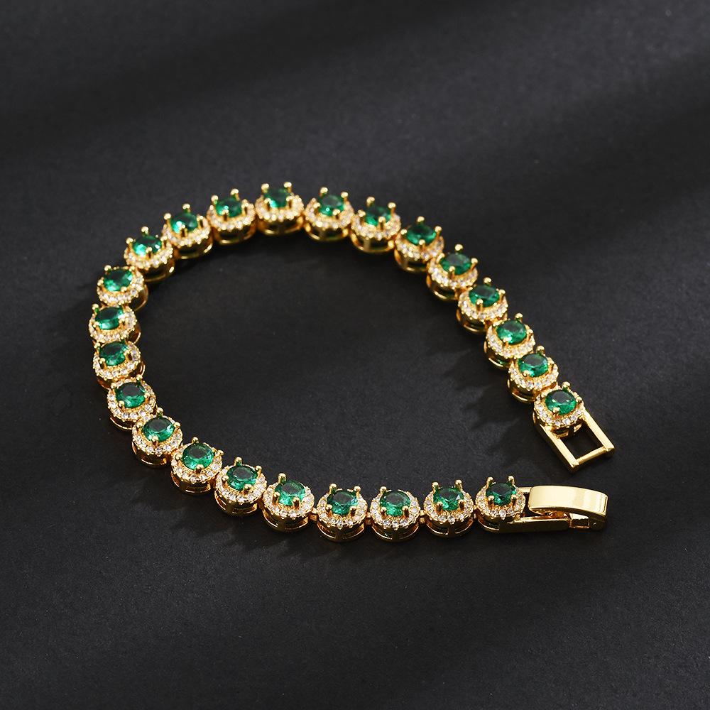 Gold Plated Emerald Tennis Bracelet Male Hip Hop Lesbian Personality Premium Sense Full Diamond Zircon Bracelet