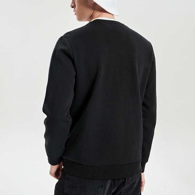 Lining Long Sleeve Crew Neck Sweatshirt Men Tops Black AWDQ703-1