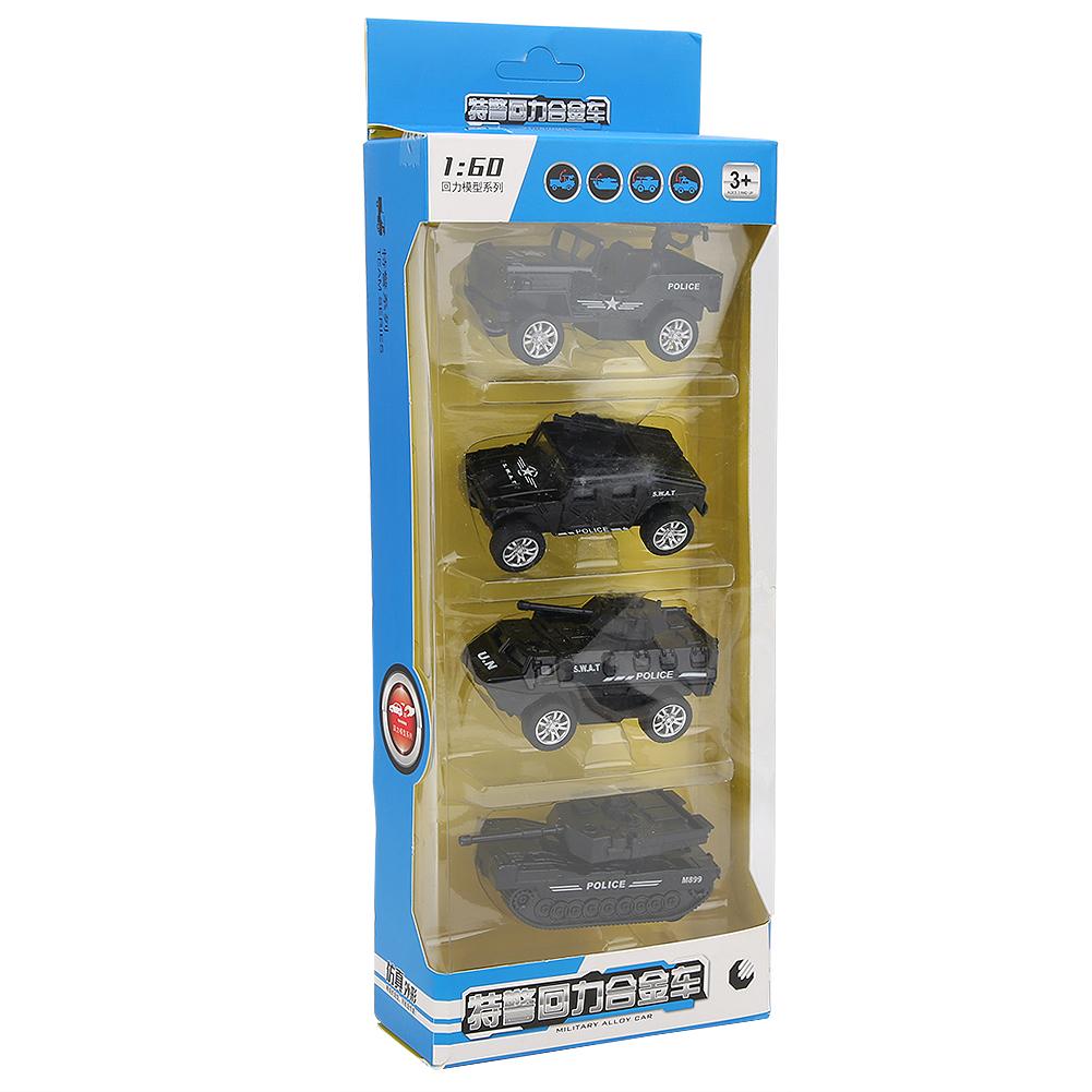 4pcs Box 1/60 High Simulation Pull Back Alloy Car Model Kid Toy Collection(Type D Police Car )