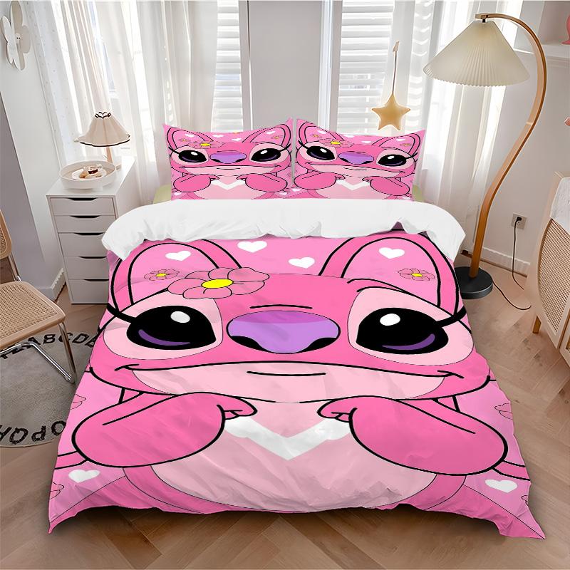 Pink Stitch Heart Background Print 3Pcs Bedding Setduvet Cover With 2 Bedropillowcase Home Birthday Gift
