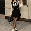 Soft Girl Kawaii Minikleid Fake Zweiteiler Kleid Damen Preppy Stil Schleifenknöpfe Langarm A-Linie Minikleid