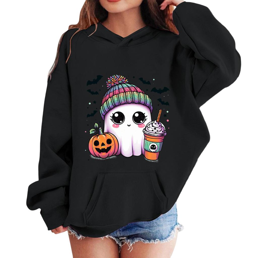 Kids Halloween Printed Hoodie, Loose Fit Casual Pullover for Boys Girls