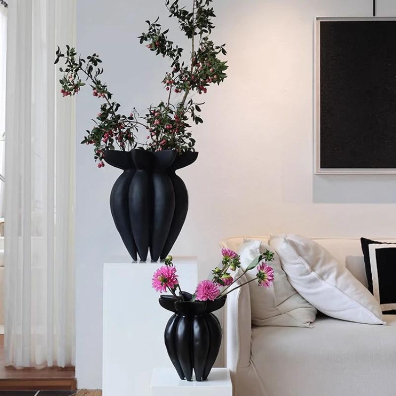 For Abstract Vase Black Jellyfish Petal Flower Pot Artistic Floral Arrangement Handicraft Flower Vase Home Decoration Accessorie