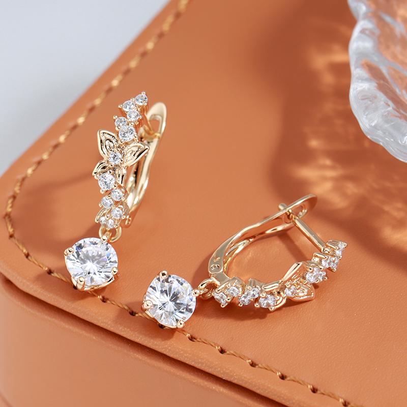 Luxury  Rose Gold Color Women Earring Bling Natural Zircon Dazzling Hollow Butterfly Dangle Earring Fine Daily Jewelry