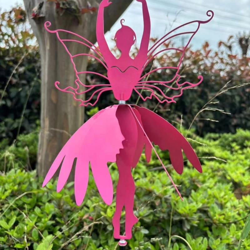 Garden Spinners Flower Fairy Dancing Wind Spinners Amidst Yard Stake Fairy Ballerinas Metal Ornament for Outdoor Supplies