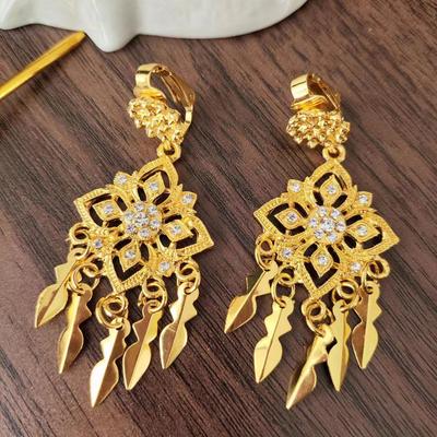 Orecchini Etnici Bohemien con Frange e Strass per Orecchie Non Forate