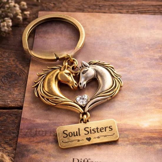 Sisterhood Horse Keychain Metal Horse Theme Key Ring Backpack Schoolbag Hanging Decoration Bag Charm Purse Pendant Women Friends Besties Gifts