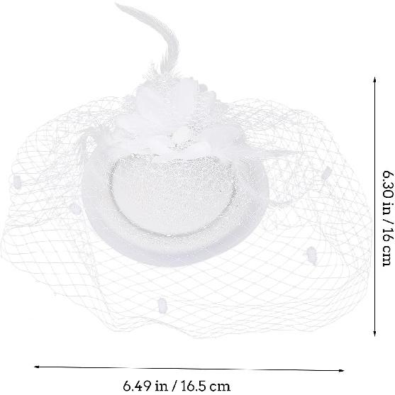 Lurrose Vintage White Plume Flower Pillbox Hat with Veil, Wedding Fascinator Headwear for Women, Cocktail Party and Special Occasion Accessory