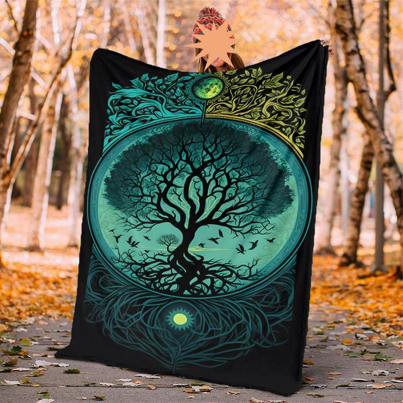 Runes Tree Life Flannel Blanket Soft Warm All-Season Throw, Design for Camping, Car Travel, Hiking Sofa, Bed, Office Perfect Gift for Parties