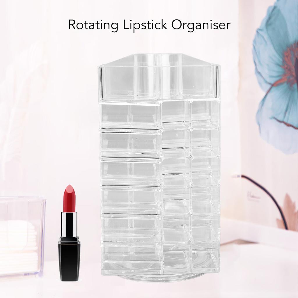 Cosmetic Lipstick Tower 360 Degree Rotating Display 53 Slots Large Capacity Lip Gloss Storage Organizer Transparent