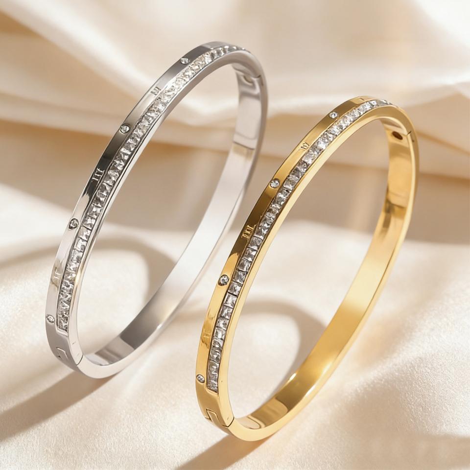 Yupsk Delicate Roman Numerals Zircon Inlaid Bracelet for Women Luxury Stainless Steel Bracelet Jewelry Accessories