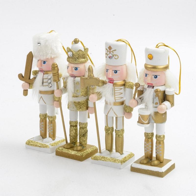 4Pcs Christmas Nutcrackers Ornaments Wooden Nutcrackers Soldier Figures Toy Tree Pendant for Christmas Party Decorations