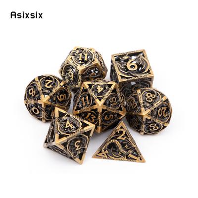7 Pcs Golden Black Dragon Metal Dice Hollow Metal Polyhedral Dice Set Suitable for Role-Playing RPG  Board Game Card Game