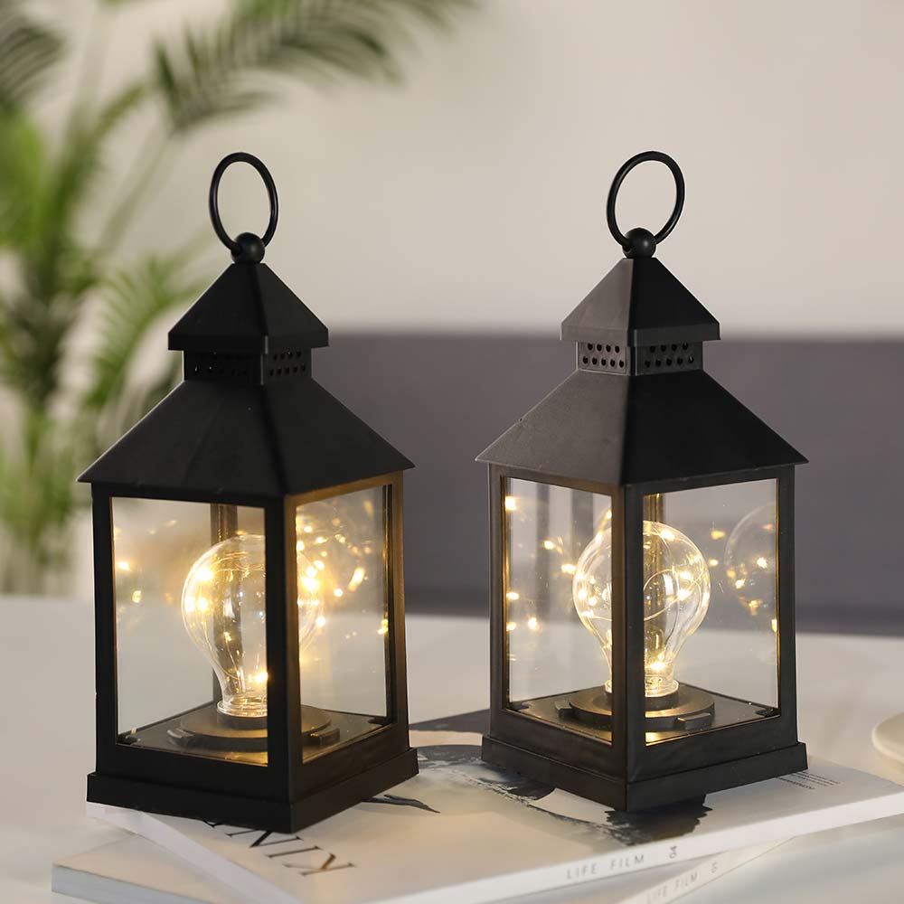 Black Plastic Table Lamp Battery Operated Lamp Hanging Lamp Patio Lanterns Cordless Lamp for Garden Living Bedrooom Home Decor