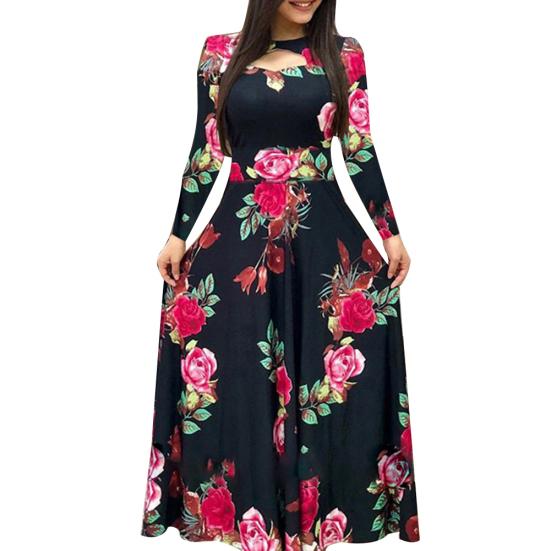 

Женское сексуальное платье с длинным рукавом и цветочным принтом, обтягивающее, с широкими бретелями, в полную длину XXXL