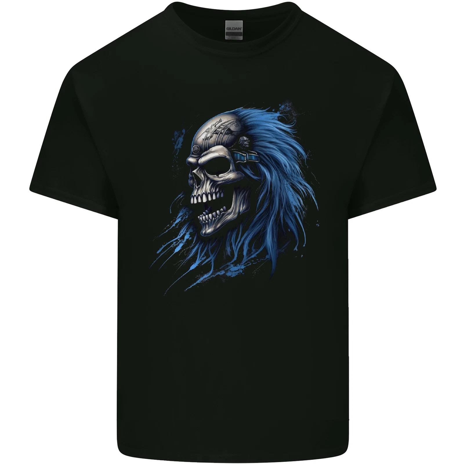 Evil Blue Skull With Blue Hair Heavy Metal Kids T-Shirt Childrens XL