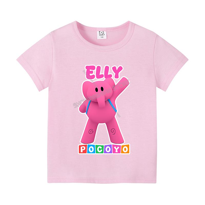 Pocoyos T-shirt for Children New Round Collar Clothing Colored Short Sleeve Kawaii Anime Clothes Cartoon Sunmer Tee Top Kid Gift