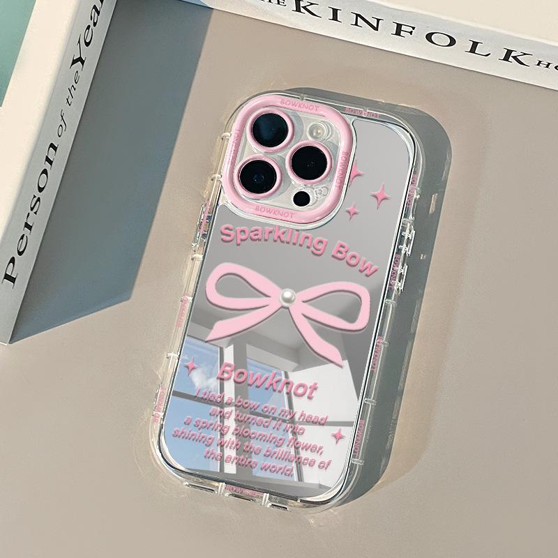 Pink Bow for IPhone16promax Phone Case for Apple 14 Cream Case 12/11 Mirror 15plus
